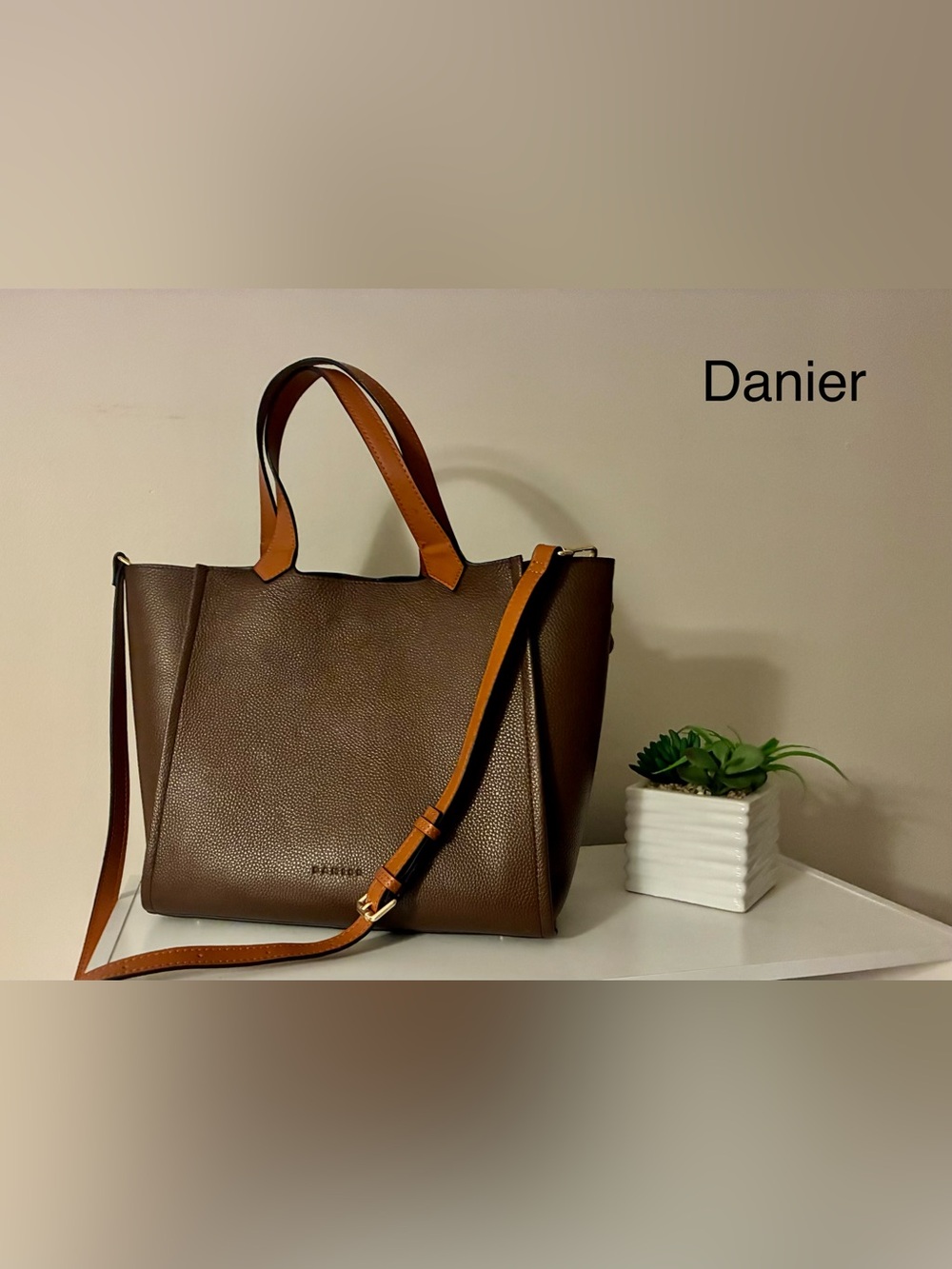 Danier Two-Tone Brown & Tan Leather Tote